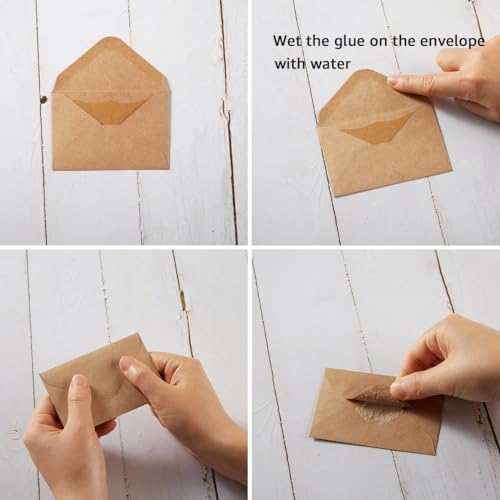 100 Pack Mini Envelopes with Blank Note Cards, Brown | 4 x 2.7 Inches, Self-Adhesive, Small Business Card Size - color: Brown