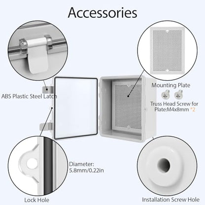 ABS Plastic Dustproof Waterproof IP65 Junction Box Hinged Shell Universal Electrical Project Enclosure Gray, with PC Transparent Clear Cover 8.7 x 6.7 x 4.3inch(220 x170 x110mm) - size: 8.7" x 6.7" x 4.3"
