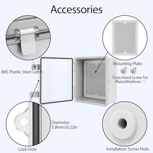 ABS Plastic Dustproof Waterproof IP65 Junction Box Hinged Shell Universal Electrical Project Enclosure Gray, with PC Transparent Clear Cover 8.7 x 6.7 x 4.3inch(220 x170 x110mm) - size: 8.7" x 6.7" x 4.3"