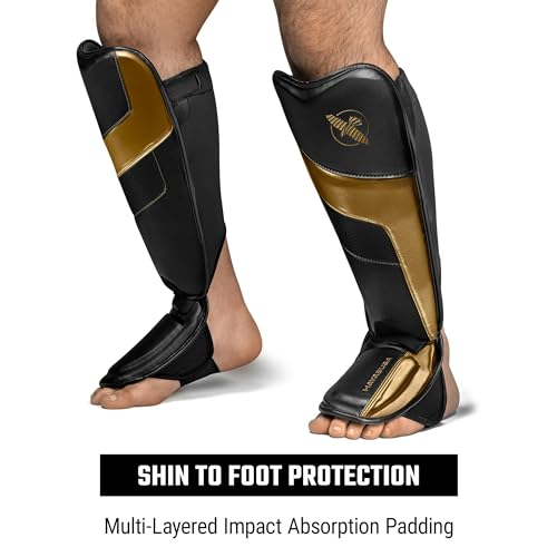 Hayabusa T3 Full-Back Shin Guards - color: Black/Gold, size: Small
