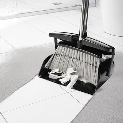Broom and Dustpan Set 52-in Long Adjustable Handle Broom Dustpan Combo | Upright Dustpan with Teeth to Automatically Clean Hair, Dust Pan with Lid, Suitable for Home Kitchen Office Hall Floor