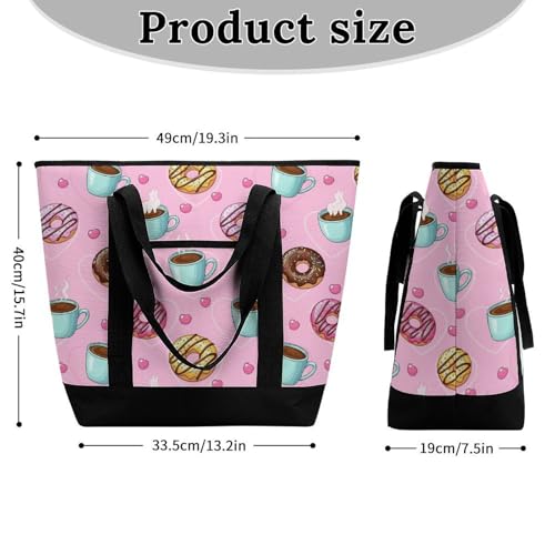 SWEET TANG Soft Cooler Bag, Large Reusable Insulated Grocery Bag with Zipper Top, Travel Tote for Hot or Cold Food (Coffee Donuts Pink) - color: Pattern 85