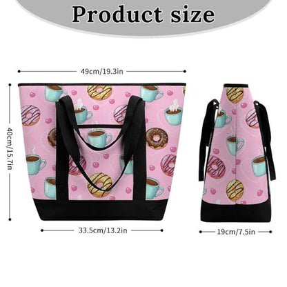 SWEET TANG Soft Cooler Bag, Large Reusable Insulated Grocery Bag with Zipper Top, Travel Tote for Hot or Cold Food (Coffee Donuts Pink) - color: Pattern 85