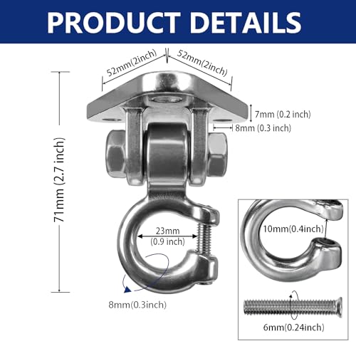 Stainless Steel Heavy Duty Swing Hanger - 180° Silent Swivel,1000LB Capacity, for Hammock Chair, Porch Swing, Punching Bag, Yoga Swing, Rust-Proof 304 Steel, Easy Install Kit (1-Pack) - size: 1 Pack