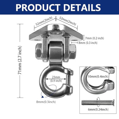 2-Pack Stainless Steel Heavy Duty Swing Hanger - 180° Silent Swivel,1000LB Capacity, for Hammock Chair, Porch Swing, Punching Bag, Yoga Swing, Rust-Proof 304 Steel, Easy Install Kit - size: 2 Pack