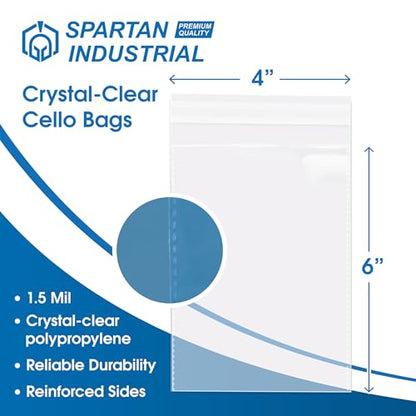 4" X 6" Self-Sealing Cellophane Bags (200 Count) 4X6 Clear Cookie Bags | With Seal for Decorated Cookies, Candy, Bakery Treats - Resealable Adhesive Flap, Reinforced Sides - Spartan Industrial - size: 4" X 6"