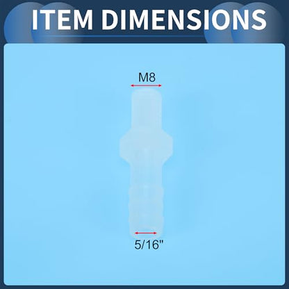 Plastic Hose Barb Fitting 5/16" M8 Male Thread Straight Pipe Connector with Nuts Gaskets Clear 1 Set