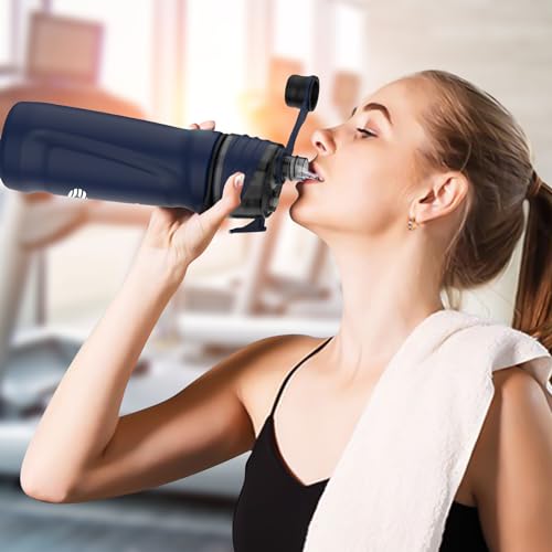 Misting Water Bottle, 24oz Insulated Water Bottle, 2-in-1 Mist & Sip Stainless Steel Water Bottles, Sports Water Bottle for Hiking, Running, Gym - color: Navy Blue
