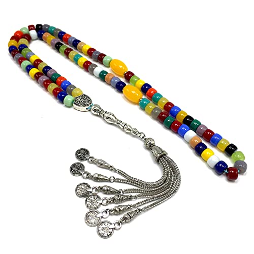 Special Prayer Beads Series -99 beads- Tesbih Tasbih Tasbeeh Misbaha Masbaha Subha Sebha Sibha (Multi Color Resin Drum -8X6 mm- 99 Beads) - color: Multi Color Resin Drum -8X6 mm- 99 Beads