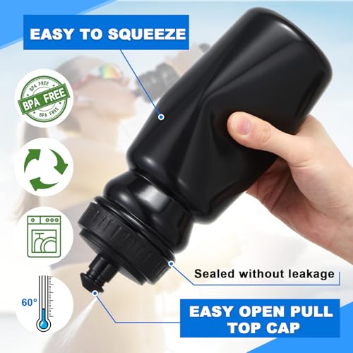 Suclain Water Bottle Carrier with 20 Oz Bottles and Stickers Plastic Wide Mouth Sports Water Bottle Squeeze Team Bottles with Black Lid for Fitness Bike Gym(14 Pcs,Black) - color: Black