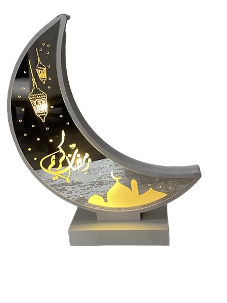 Ramadan Kareem Wooden Table Decor - Ramadan Festival Wooden Tabletop Decorations for Living Room, Dining - Islamic Festival Ramadan Kareem Decorative Item Battery-Powered, Large