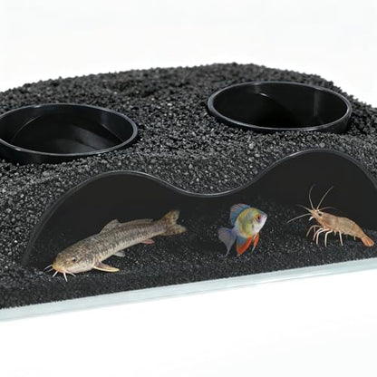 Aquarium Decor, Underground Tunnel Cave with Holes for Viewing, Fish Tank Decoration Hideout, for Cory Catfish, Shrimp, Loach and Pleco, Black