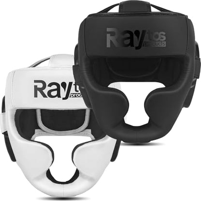 Boxing Headgear for Men Women – Professional Lightweight Open Face Head Guard, Breathable Protection, Secure Fit for MMA Muay Thai Kickboxing Sparring Training - color: Black+White