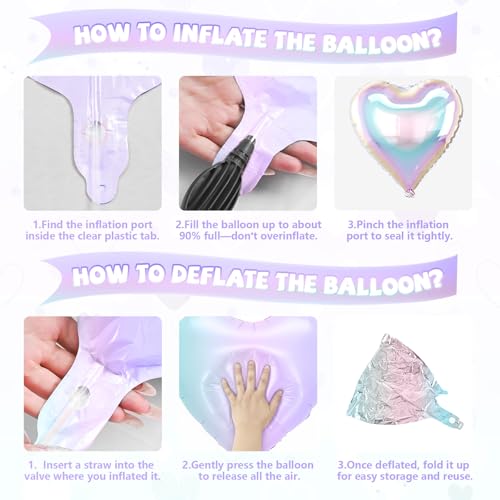 Iridescent Heart Balloons, 10PCS Rainbow Foil for Mermaid Birthday Party - color: Iridescent
