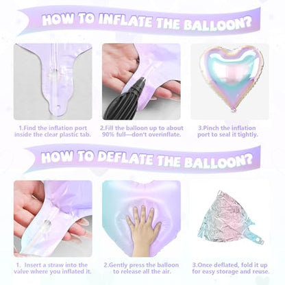 Iridescent Heart Balloons, 10PCS Rainbow Foil for Mermaid Birthday Party - color: Iridescent
