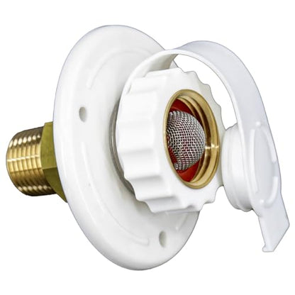 Himaweek RV Water Inlet Connection City Water Fill Inlet Flange Brass with Check Valve RV Water Hose Connector Replacement 1/2" NPT Male City Water Fill Flange City Water Hookup for Camper (White) - color: White