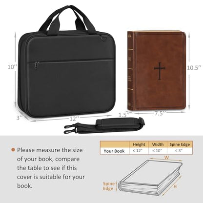 FINPAC Large Bible Cover, Carrying Book Case Church Bag Bible Protective with Zippered Pocket and Handle, Gift for Men Women - color: Black