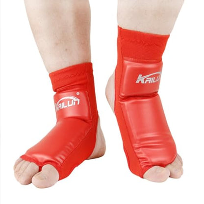 Taekwondo Foot Protector Unisex PU Leather Soft Boxing Sparring Foot Guards, Training Sparring Gear Muay Thai Kung Fu Tae Kwon Foot Gear Support for Men Women Kids