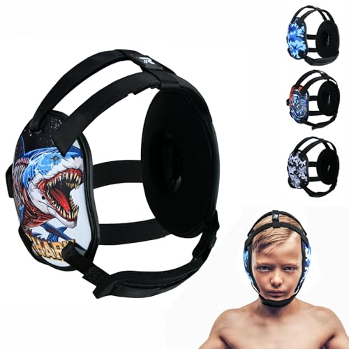ROAR-INT Kid's Ear Guard BJJ Grappling Head Guard Adjustable Wrestling Headgear for Boys and Girls Earguard MMA Jiu Jitsu (Shark) - color: Shark