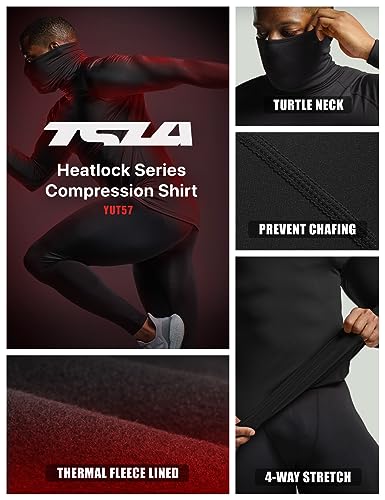 TSLA Men's Thermal Long Sleeve Compression Shirts, Mock/Turtleneck Winter Sports Running Base Layer Top - color: Cover Black, size: XX-Large