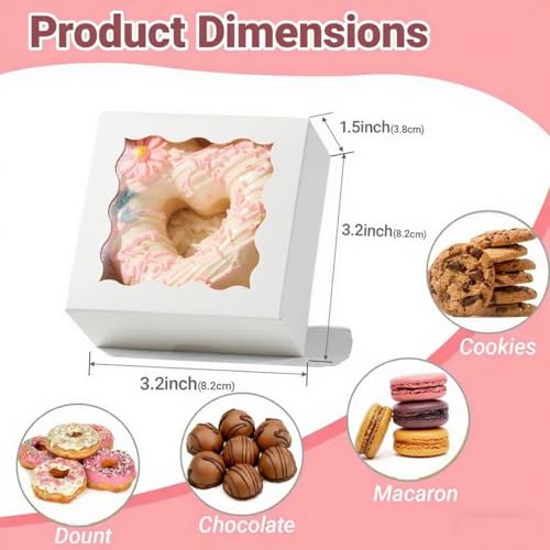 RomanticBaking 3.2" x 3.2" x 1.5" 50PCS Mini Bakery Boxes with Window - color: White