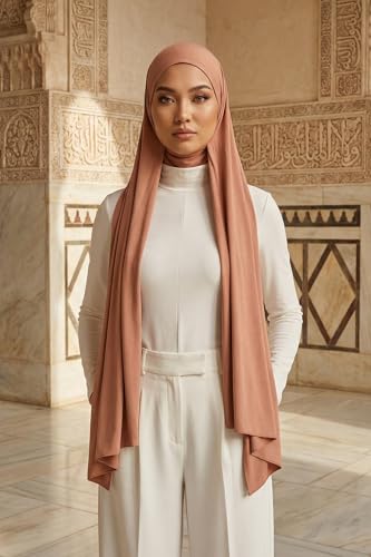 Aisha's Design Neck-Covering Practical Jersey Hijab with Built-In Ninja Bonnet - color: Cappuccino