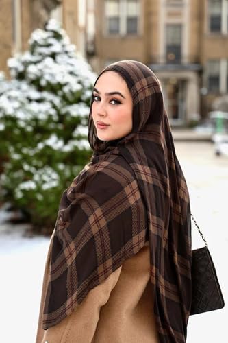 Hijab Scarf for Women Fashion Printed Modal Hijab Head Wrap Scarves Lightweight Long Scarf Shawls - color: Checkered Maroon