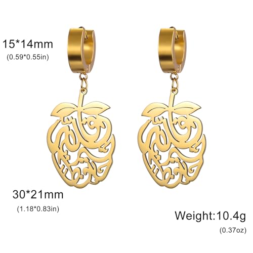 Pomegranate Arabic Calligraphy Earrings Islamic Blessing Love Hope Earrings Persian Muslim Amulet Religious Jewelry Eid Ramadan Gift for Women - color: gold 2