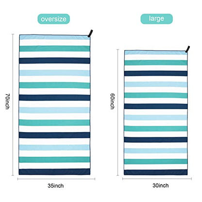 Exclusivo Mezcla Large Microfiber Quick Dry Beach Towel, Lightweight Sand-Free Cabana Stripe Pool Travel Camping Towel with Bag (Green, 30x60 Inches) | 30x60 Inches, Lightweight, Sandfree, Super Absorbent, Swimming Towel for Camping Travel with Bag, Green