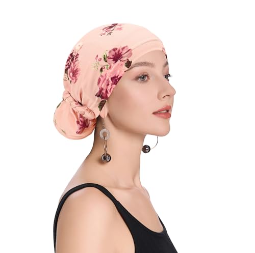 ZLYC Hijab Cap for Women Lightweight Undercap with Bun Loop Underscarf Hat - color: Daisy Light Pink