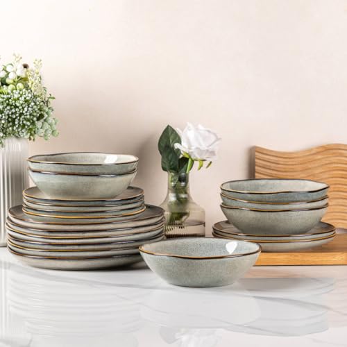 AmorArc Ceramic Dinnerware Sets for 4, 12Pcs Plates and Bowls Sets Dishes - color: Green Wheat, size: Service for 4(12Pcs)