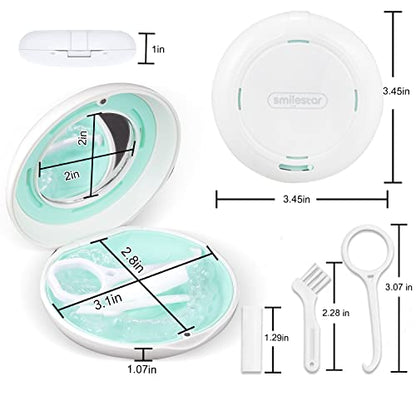 2PCS Retainer Case with Mirror and Adjustable Vent Holes, Cute Slim Aligner Case Compatible with Invisalign, Night Mouth Guard Case, With Retainer Remover Tool, Chew & Brush, White+White - color: Round: White+White