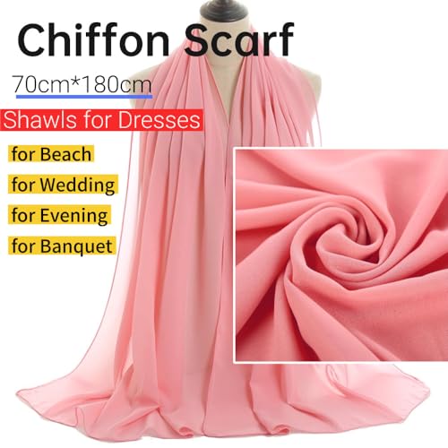 Harewom Chiffon Hijab for Women Sheer Shawl and Wraps for Wedding Bridal Scarves Summer Lightweight Sun-proof Scarf - color: Pink Chiffon Hijab Shawls Scarves