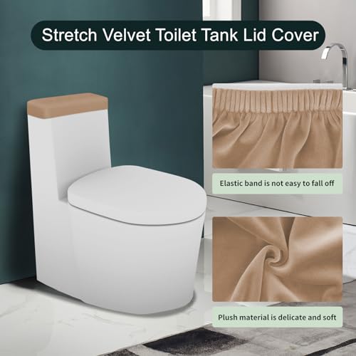 Stretch Velvet Toilet Tank Cover for Bathroom, Soft Toilet Tank Lid Cover | Skin-friendly Texture, Luxury Velvet Plush, Elastic Bottom, Reusable, Universal Fit, Machine Wash, Camel - color: Camel