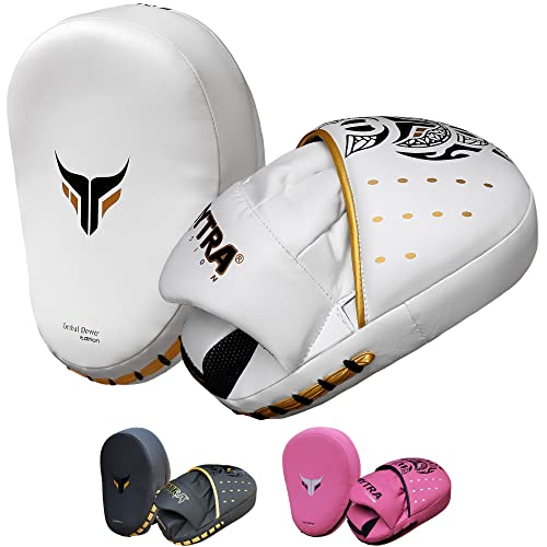 Mytra Fusion Boxing Pads - Focus Mitts MMA Muay Thai Boxing Mitts for Kickboxing Training and Martial Arts - color: White