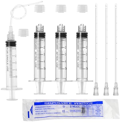 5ml Luer Lock Syringe with Cap and Soft Plastic Tube, Individually Wrapped 10 Pack, Suitable for Pet Liquids Feeding - size: 5ml - 2.0mm Tube