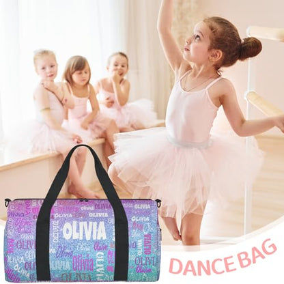 Personalized Dance Bag,Dreamy Glittery Effect, Pink with Blue | Custom Small Sport Gymnastics Weekender Sleepover Travel Duffel Bag - color: Blue Pink
