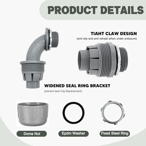 4 Pack 1 Inch Liquid Tight Connectors - PVC Electrical Conduit Fittings, Straight, 90 and 180 Degree Non-Metallic Flexible Connectors for Home, Bathroom, and Kitchen, Gray - size: 1 Inch 4-Pack (90D+180D)