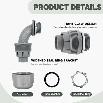 4 Pack 1 Inch Liquid Tight Connectors - PVC Electrical Conduit Fittings, Straight, 90 and 180 Degree Non-Metallic Flexible Connectors for Home, Bathroom, and Kitchen, Gray - size: 1 Inch 4-Pack (90D+180D)