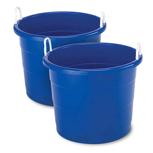HOMZ Utility Tub, Storage Bucket with Rope Handles, 18 Gal, Blue, 2 Pack | Portable Plastic Container, Indoor and Outdoor Bucket for Kitchen, Laundry, Garden, Bathroom, and Garage Organization - color: Blue