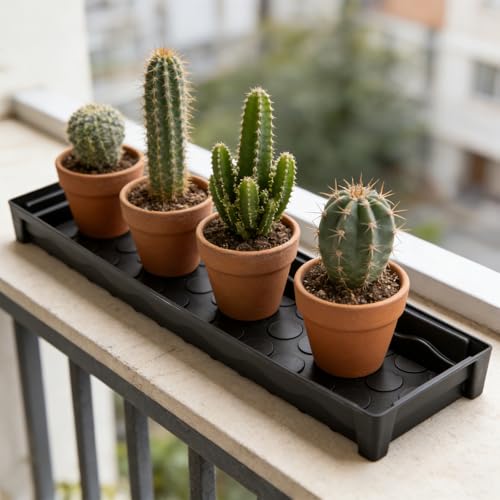 5 Pack Plant Saucer Growing Tray, Rectangular Windowsill Plant Pot Trays with Removable Drainage Hole, Seed Starter Tray Plastic Plant Drainage Saucers for 4 inch Flower Seedling Pots - size: 16"x4.5"x1.5"