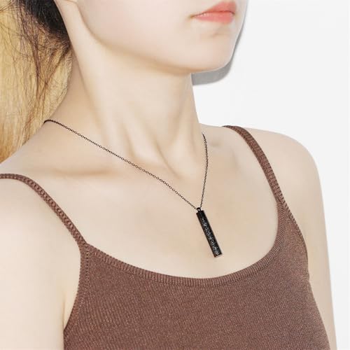 Islamic Necklace | Quran Verse Necklaces | Stainless Steel Cylinder Pendant 17"+2" Extended | Elegant Arabic Jewelry for Men And Women YA5082 - color: black