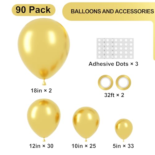 Voircoloria 90pcs Metallic Gold Balloons Garland Arch Kit, 18 12 10 5 Inch - color: 05 Metallic Gold, size: 5/10/12/18 inch - 90pcs