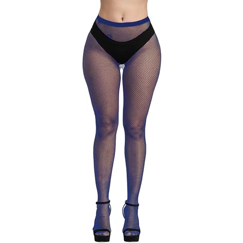 Bestjybt Womens Fishnet Tights High Waist Mesh Fish Net Stockings Pantyhose | Cool Pattern, Sexy, Perfect For Daily Use, Costume Halloween Cospaly, Versatile, Stretchy, Non-Itchy, Great Fit - color: Navy