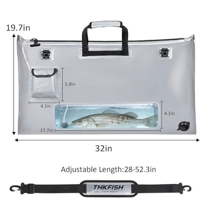 THKFISH Fish Tournament Weigh in Bag for Bass Fishing, Heavy Duty Insulated Live Fish Bag for Caught Fish with Waterproof Zipper and Mesh Liner, Leakproof,Puncture Resistant(Silver-32×19.7in) - color: Silver-32×19.7in
