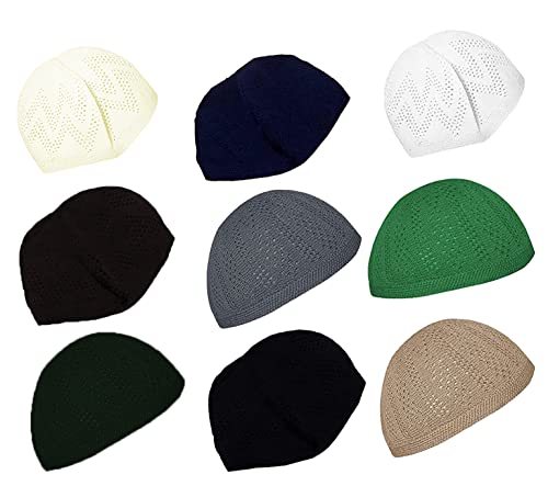 bonballoon Wholesale Kufi Kofi Lot of 4 Pcs Colors Muslim Koofi Hat Topi Cotton Turkish Skull Islamic Prayer Takke Knit Style Helmet Liner Hats Caps for Men