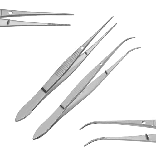 Splinter Forceps - Fine Point - Tweezers Stainless Steel Straight & Curved (Set of 8 Pcs W Magnifying Glass) - size: Set of 8 Pcs W Magnifying Glass