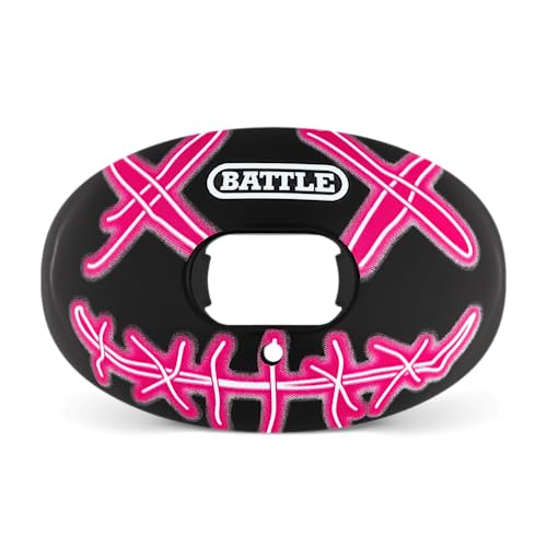 Battle Sports Oxygen Football Mouthguard | Maximum protection with a safe secure comfortable fit, Built-in airflow channels for easy breathing, No boiling required - color: Black/Neon