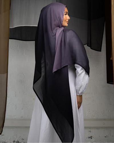 Txmout Ombre Modal Hijab Scarf for Women Muslim, Soft Lightweight Headscarf - color: Black - Purple