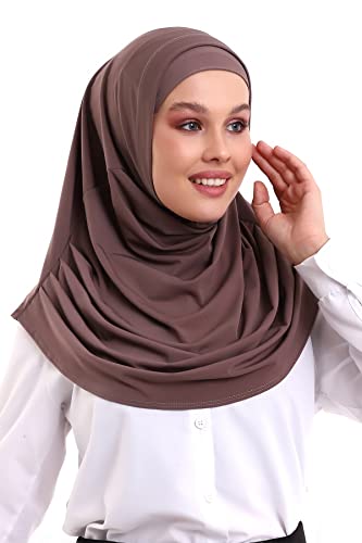 ihvan online, Hijab Scarves for Women, Ready to Wear, Lightweight and Comfortable Headscarf, Instant Turban, Jersey, Presewn - color: Brown